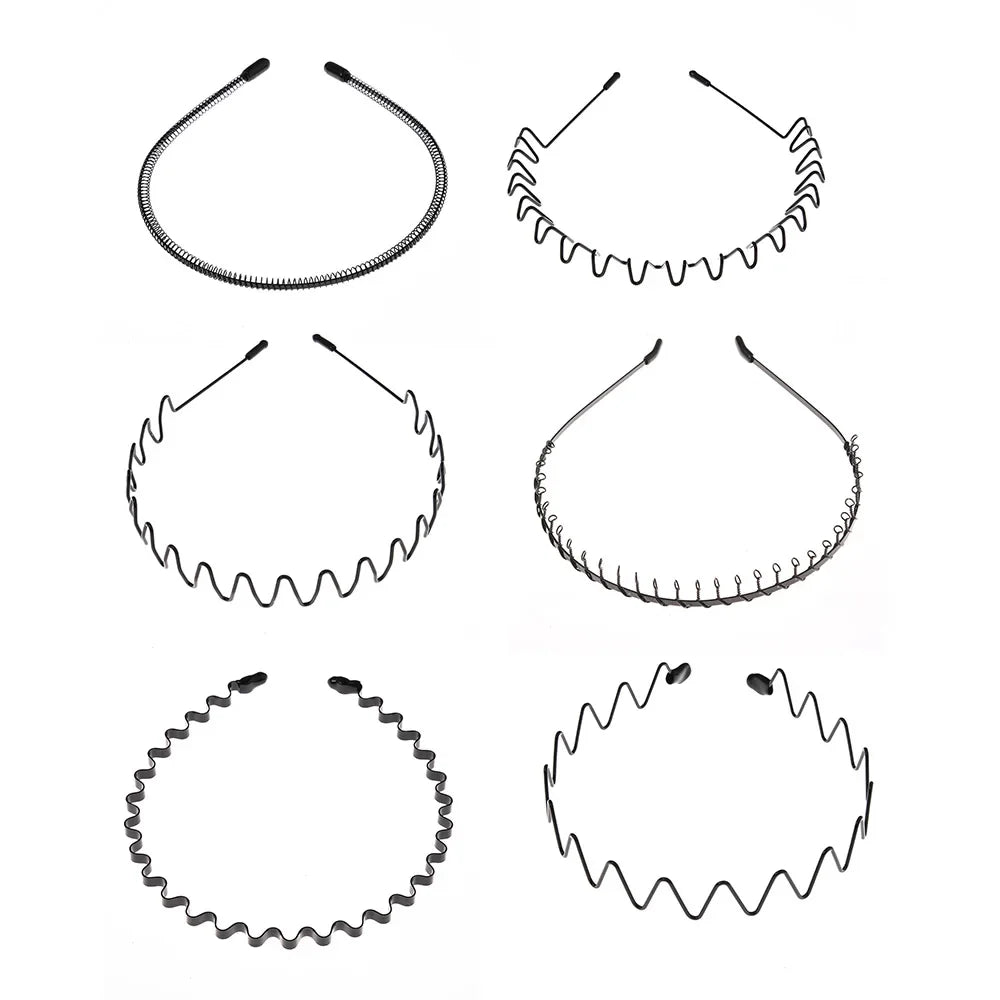 6/1pcs Fashion Metal Hair Band for Men Women Unisex Black Waved Hair Head Hoop Sports Headband Hairband Hair Accessories - Buy online at  Vibe In Cart.