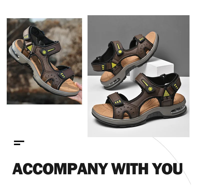 Men's Genuine Leather Breathable Beach Sandals Size 46