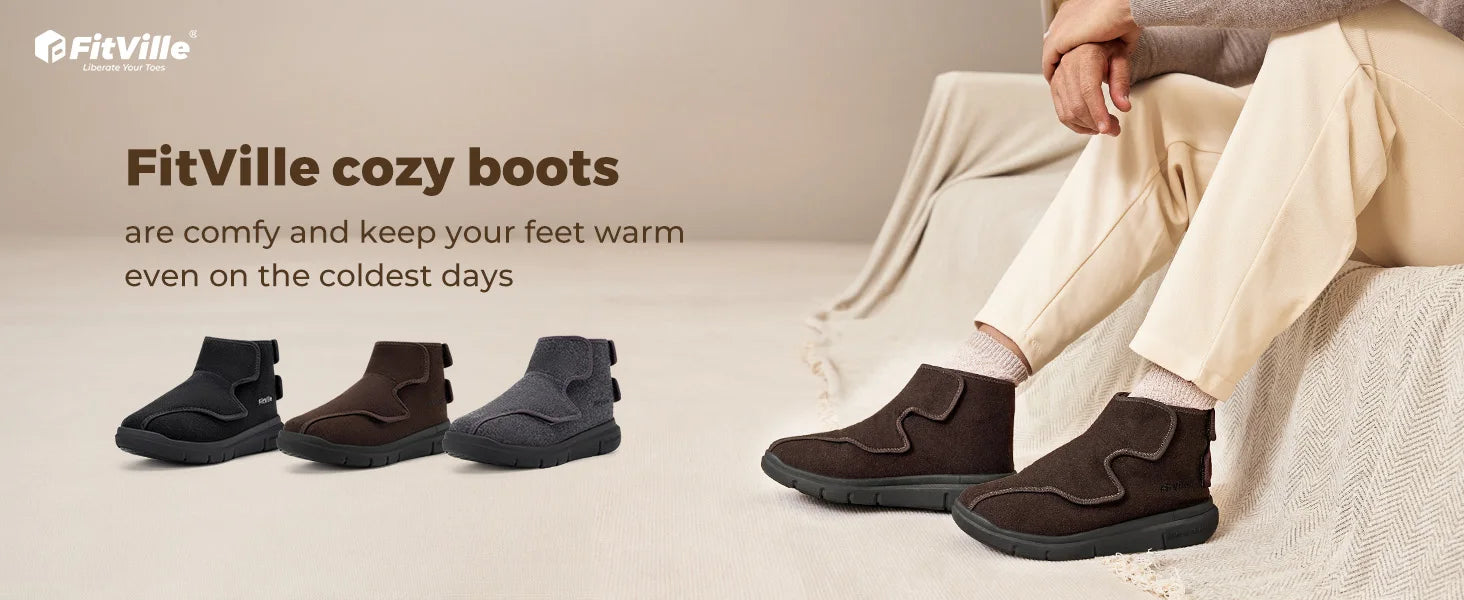 FitVille Wide Diabetic Winter Boots For Men Fully Adjustable Straps Men‘S Snow Boots Wide Neuropathy With Warm Fur Lining - Buy online at  Vibe In Cart.