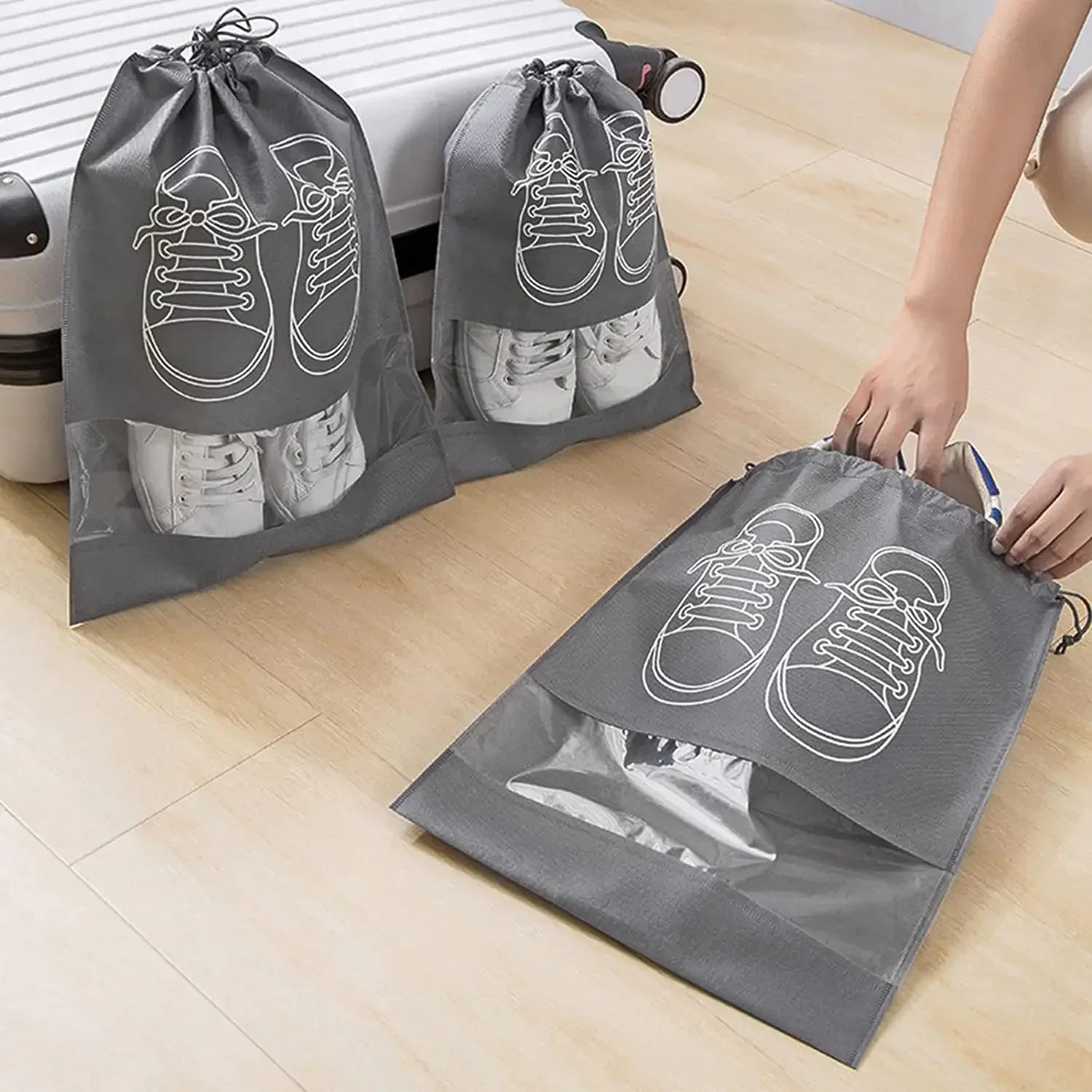 Large Non-Woven Fabric Shoes Storage Organizer Bags, 5 or 10 Pack