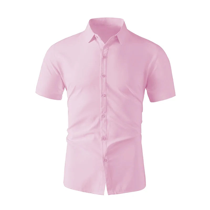 New Men's Business Casual Solid Color Short Sleeved Shirt for Summer Fashion No Ironing Comfortable and Versatile Top - Buy online at  Vibe In Cart.