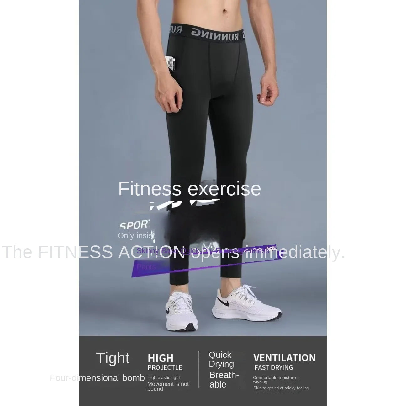 Running speed dry tight pants men's compression sports pants can hold mobile phones Spring and Autumn Marathon professional trac - Buy online at  Vibe In Cart.