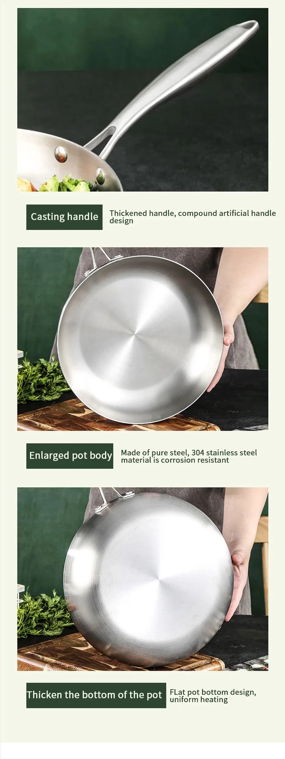 304 Stainless Steel Frying Pan NonStick Pan Fried Steak Pot Uncoated Kitchen Cookware For Gas Stove and Induction Cooker - Buy online at  Vibe In Cart.