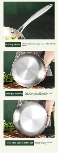 304 Stainless Steel Frying Pan NonStick Pan Fried Steak Pot Uncoated Kitchen Cookware For Gas Stove and Induction Cooker - Buy online at  Vibe In Cart.