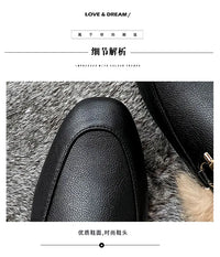 Women's Velvet Loafers with Rabbit Fur and Leather for Autumn