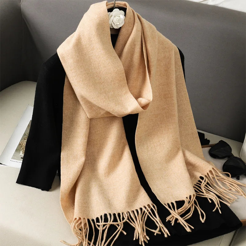 Women's Thick Warm Winter Polyester Scarf with Tassels