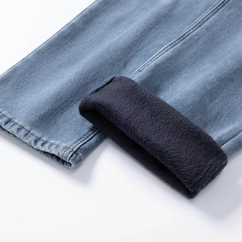 Men's Winter Warm Fleece Lined Thick Stretchable Business Casual Jeans Lightweight Trousers for Office And Daily Wear - Buy online at  Vibe In Cart.