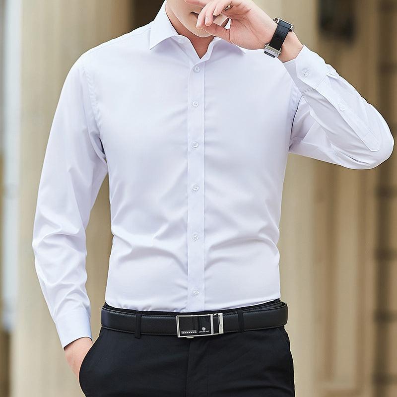 New Plus Size Men Solid Color Business Shirt Fashion Classic Basic Casual Slim White Long Sleeve Shirt Brand Clothes - Buy online at  Vibe In Cart.