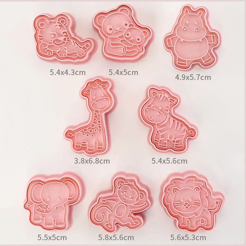 8-Piece Plastic 3D Cookie Cutters Set with Cartoon Designs