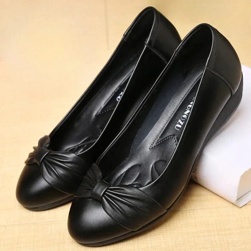 Low heeled light mom Shoes Waterproof Bow Flats Soft soled comfort Women's shoe Casual non slip leather shoes Zapatos Mujer - Buy online at  Vibe In Cart.