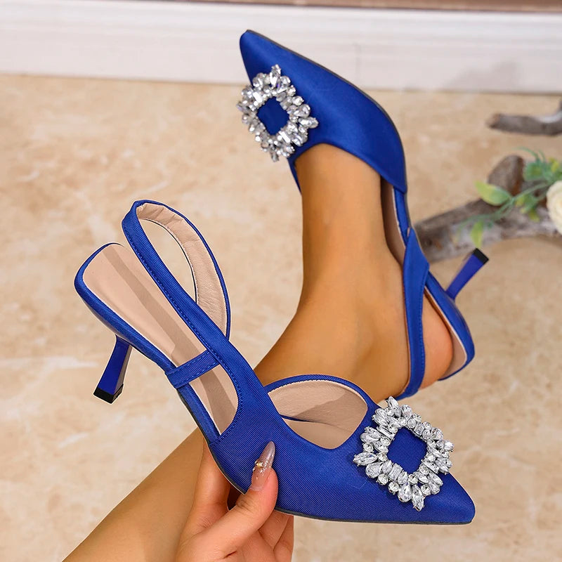 High Heels Sandals Women Crystal Square Buckle Spring Summer Slip On Pointed Toe Pumps Woman Thin Heel Party Wedding Shoes Mujer - Buy online at  Vibe In Cart.