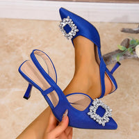 High Heels Sandals Women Crystal Square Buckle Spring Summer Slip On Pointed Toe Pumps Woman Thin Heel Party Wedding Shoes Mujer - Buy online at  Vibe In Cart.