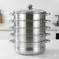 5 Tier Stainless Steel Steamer Pot Set 28cm Large Capacity Stackable Cookware With Glass Lid For Home Kitchen - Buy online at  Vibe In Cart.