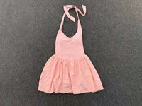 Hanging Neck Tennis Dress Women Solid Color Sleeveless Sports One Piece Pocket Suits Outdoor Running Fitness Yoga Golf Dresses