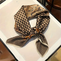 Printed Paisley Houndstooth Square Scarf for Women, Coffee Color, Polyester