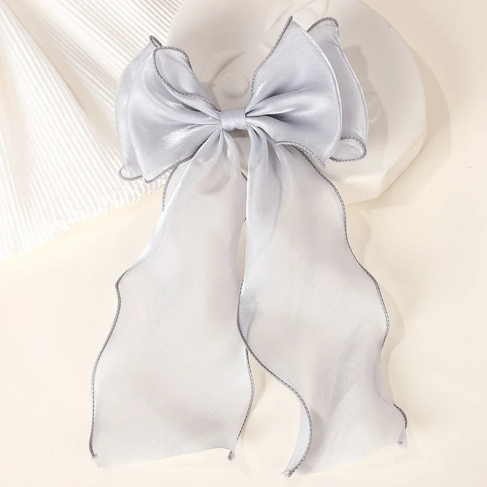 Polyester Chiffon Alloy Hair Barrettes for Girls with Big Bow