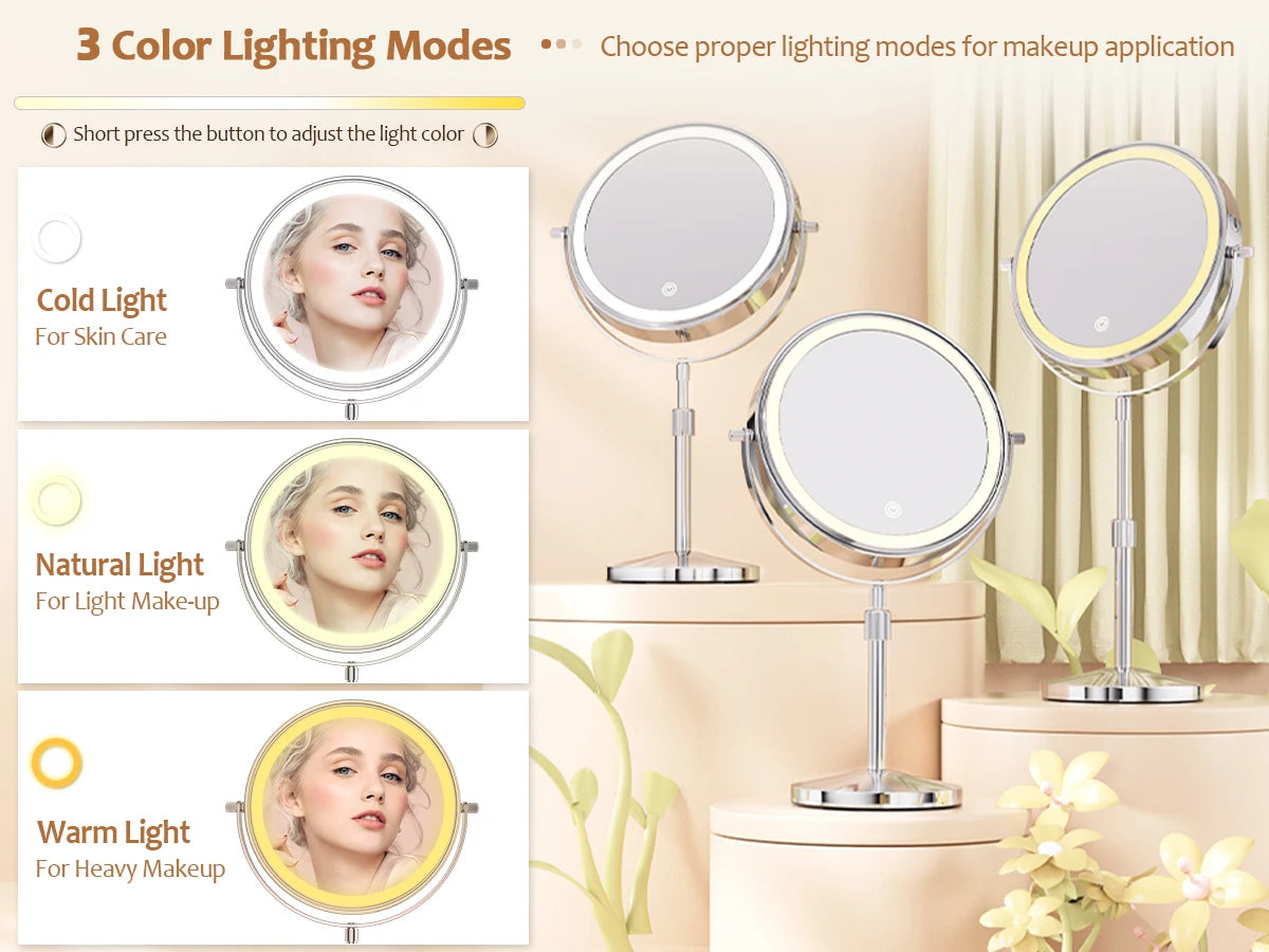 8 Inch Makeup Mirror With Light Lamp 10X Magnification 3 Color Lights,Adjustable Brightness Height Standing Cosmetic Mirror - Buy online at  Vibe In Cart.
