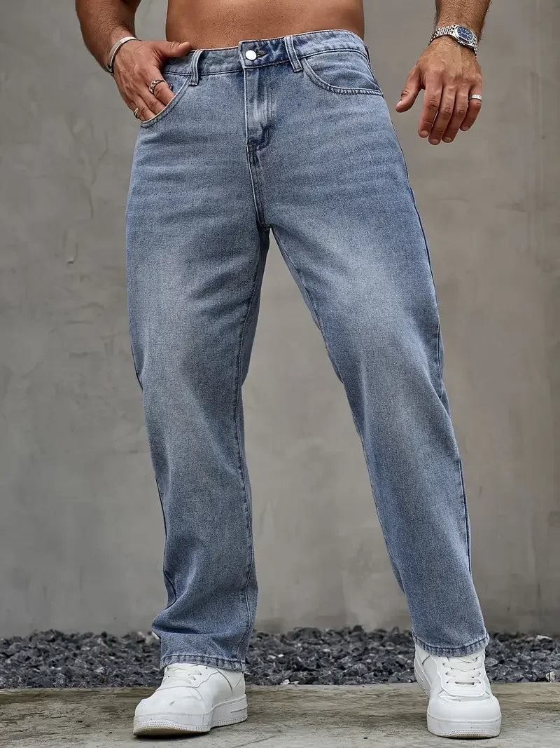 Men'S Washed Light Blue Loose Fit Jeans - All-Season, Non-Stretch Denim, Regular Length, Casual Style, Casual Wear Jeans | Relax - Buy online at  Vibe In Cart.