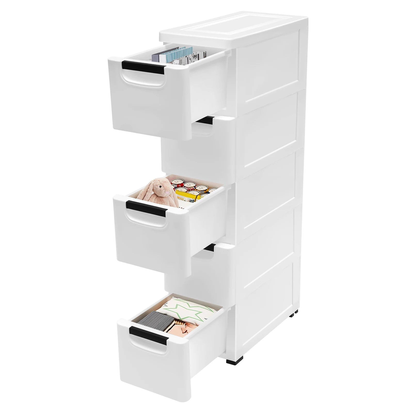 NEWEST White Storage Cabinet 20*40*84cm with Four Wheels and 5 Drawers Large Capacity for Storing Clothes, Towels, Toys - Buy online at  Vibe In Cart.