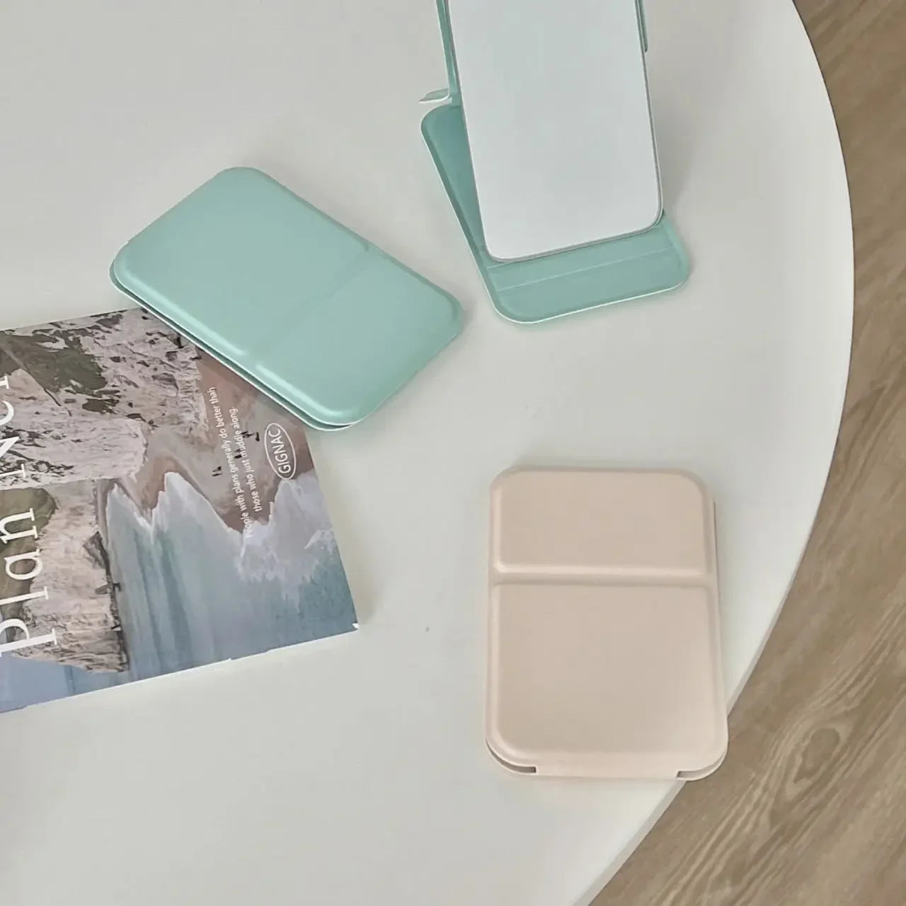 Desktop Makeup Mirror Solid Color PU Leather Simple Portable Handheld Makeup Mirror Foldable Student Compact Cute Pocket Mirror - Buy online at  Vibe In Cart.