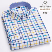 Men's Long Sleeve Plaid Cotton Formal Shirt Regular Fit S-7XL