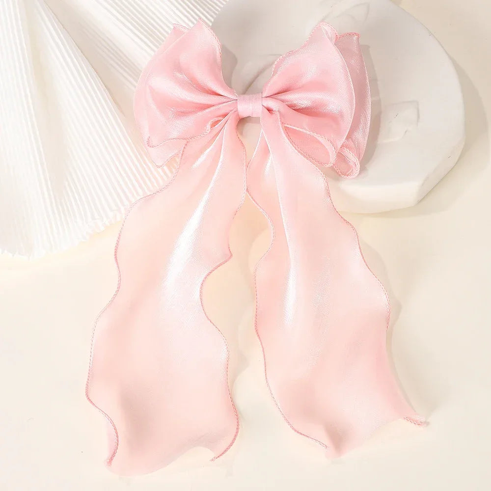 Polyester Chiffon Alloy Hair Barrettes for Girls with Big Bow