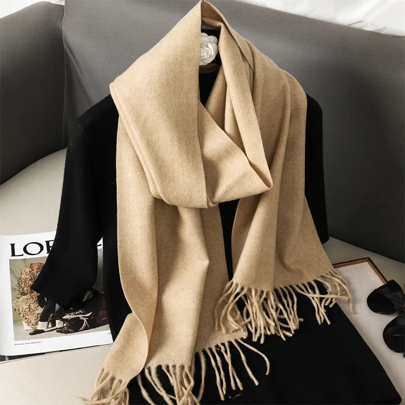 Women's Thick Warm Winter Polyester Scarf with Tassels