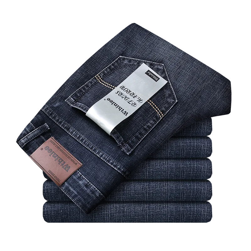 Wthinlee New Business Men's Jeans fleece Casual Straight Stretch Fashion Classic Blue Black Work Denim Trousers Male  Clothing - Buy online at  Vibe In Cart.