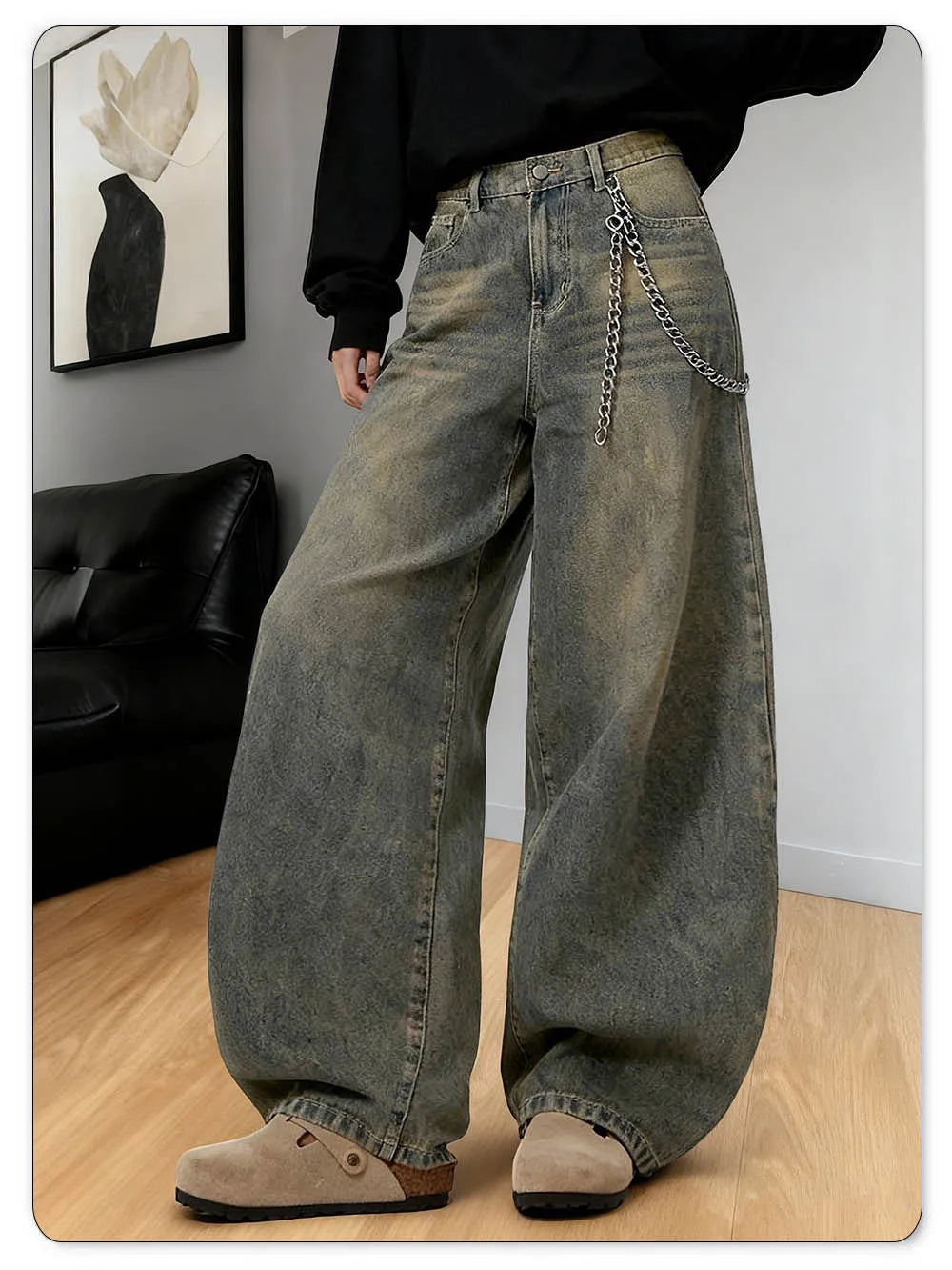 American Retro Baggy Wide Leg Jeans Men's Korea Streetwear Distressed y2k Clothing Casual Daily Four Seasons Denim Pants Unisex - Buy online at  Vibe In Cart.