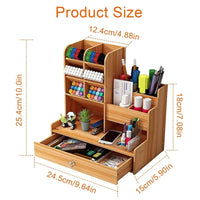 Wooden Pen Holder Desk Organizer With Storage Drawer