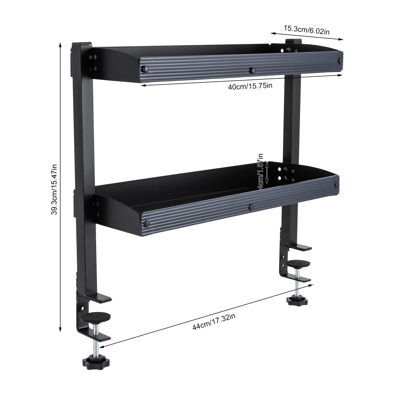 2-Tier Clamp-On Metal Desk Shelf, Black, 44x39x15 cm