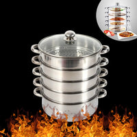 5 Tier Stainless Steel Steamer Pot Set 28cm Large Capacity Stackable Cookware With Glass Lid For Home Kitchen - Buy online at  Vibe In Cart.