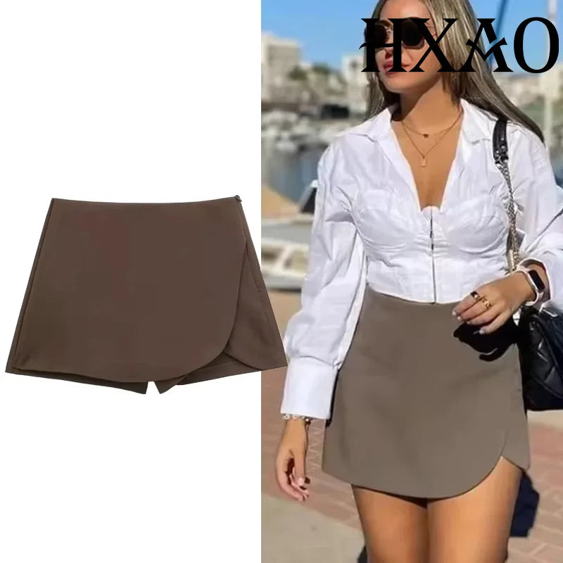 HXAO Women's Skort High Waist Brown Skirt Pants Stylish Summer Pink Black Mini Skirt Shorts Asymmetric Casual Off White Skort - Buy online at  Vibe In Cart.