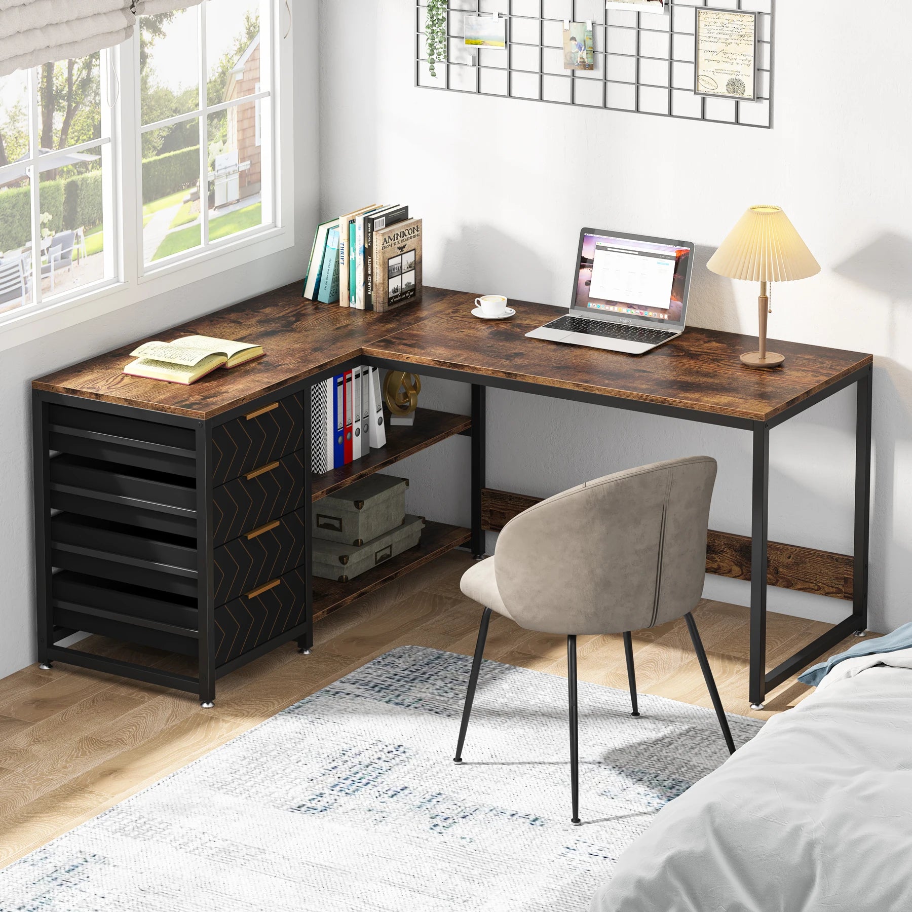 Tribesigns L Shaped Computer Desk with Storage Drawers, 59 inch Corner Desk with Shelves, Reversible L-Shaped Office Desk Study - Buy online at  Vibe In Cart.