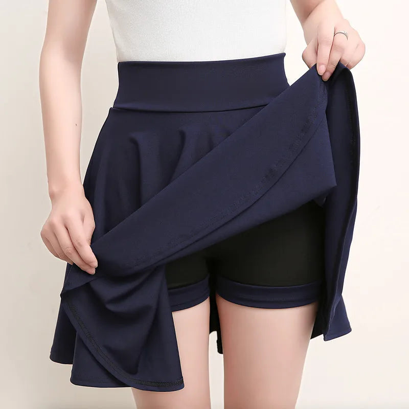 Women's Black Knee-Length Flared Pleated Loose Skirt