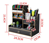 Wooden Pen Holder Desk Organizer With Storage Drawer