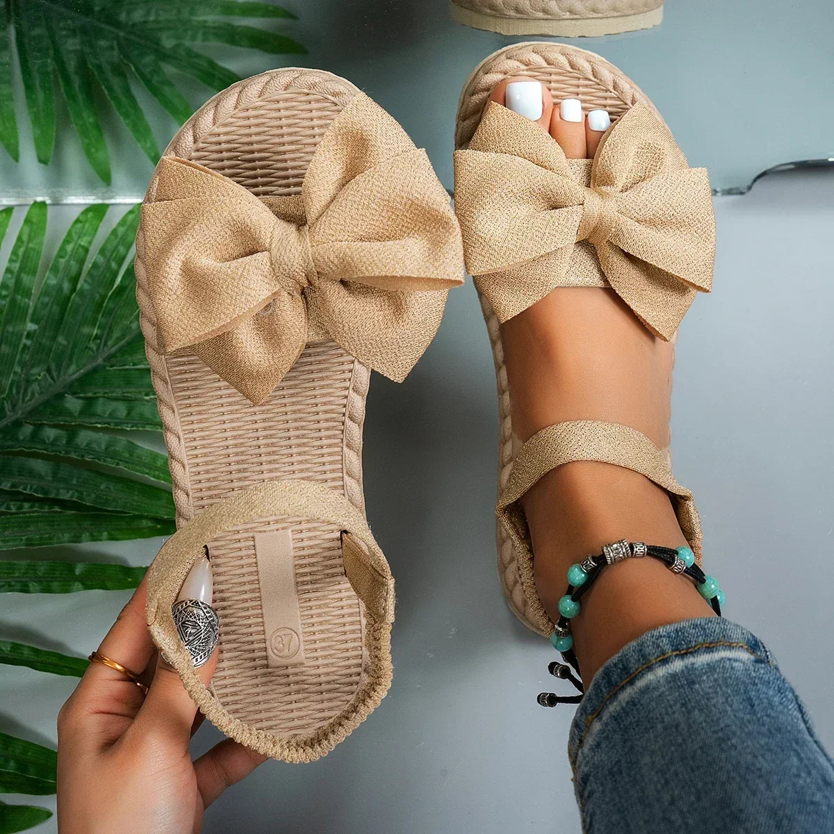 Women Anti-slip Trend Sandals 2025 New Summer Lightweight Sandals Fashion Beach Casual Slippers Outdoor Bow Tie Flat Shoes Home - Buy online at  Vibe In Cart.