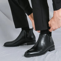 Basic Men's Ankle Boots with Zip Closure and Flat Heel