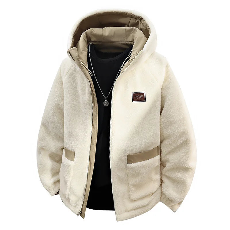 Reversible Winter Lamb  Fleece Hooded Jacket Streetwear Men Women Reversible Cotton Jackets Casual Zipper Thick Warm Coat - Buy online at  Vibe In Cart.