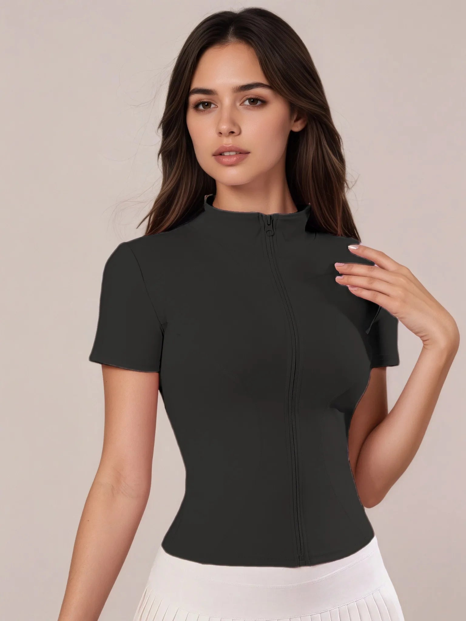 Women's Short-Sleeve O-Neck Tennis Jacket in Polyester Elastane