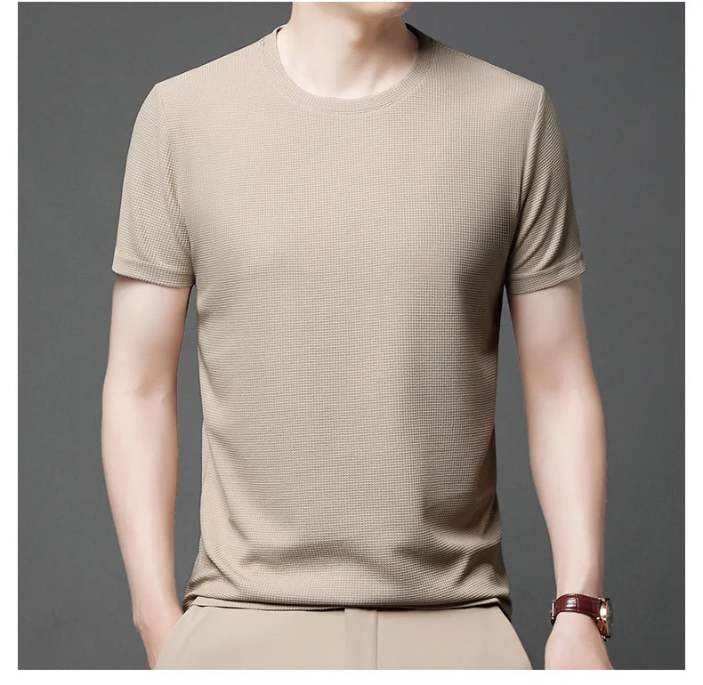 Short sleeved Polo shirShort sleeved Waffle Solid Polot fashion splicing men's round neck top cotton daily short sleeved T-shirt - Buy online at  Vibe In Cart.