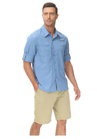 Men's Long Sleeve Casual Fishing Shirt With UPF 50+ Polyester Mesh Back