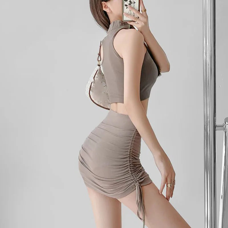 Xpqbb Women Summer Mini Skirts Drawstring Sexy High Waist Wrapped Hip Skirt Female Wild Solid Folds Slim Elastic Shorts Skirts - Buy online at  Vibe In Cart.
