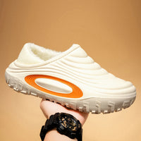 Men's Plush Lined Outdoor Platform Slippers with Low Heel