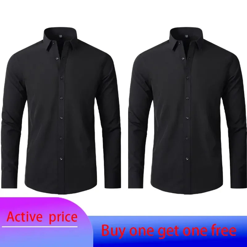 Men's Black 6XL Long-Sleeved Business Casual Polyester Shirt
