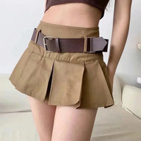 2023 A-line Skirts with Belt Women High Waist Short Skirt Buttons Skirt Female Clothing Female All-match - Buy online at  Vibe In Cart.
