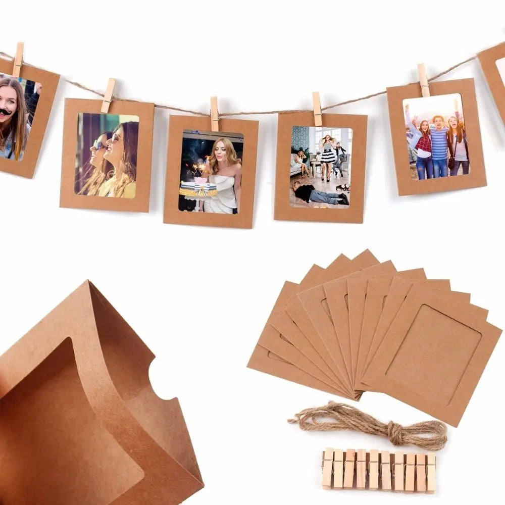 10Pcs DIY Craft Paper Photo Frame With Clips and Rope Wall Photo Frame Hanging Picture Album Home Decor Wedding Happy Birthday - Buy online at  Vibe In Cart.