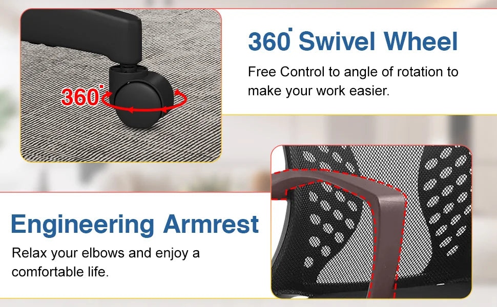 Office Chair Mesh Chair Ergonomic Computer Desk Chair Mid Back Swivel Lumbar Support with Armrest - Buy online at  Vibe In Cart.