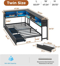 DICTAC Twin Corner Bed Frame w/ Bookcase, Storage Drawers & Charging Station - LED Lights Daybed for Living Room/Bedroom/Guest - Buy online at  Vibe In Cart.