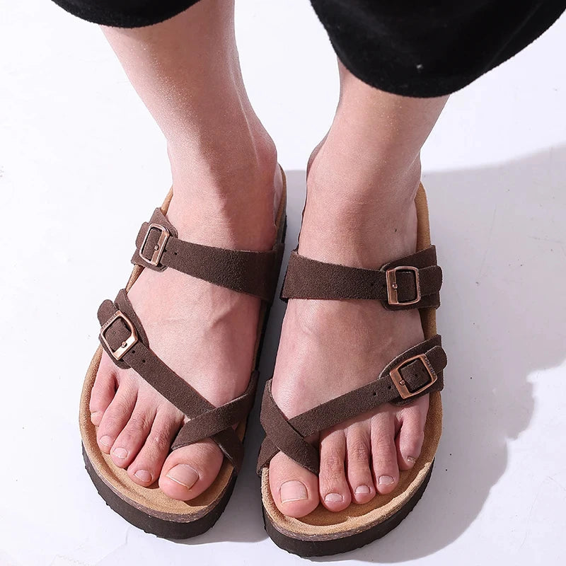 Comwarm Men's Cork Footbed Slides Sandals Arch Support Summer Outdoor Sandals with Adjustable Buckle Leisure Men Leather Slides - Buy online at  Vibe In Cart.